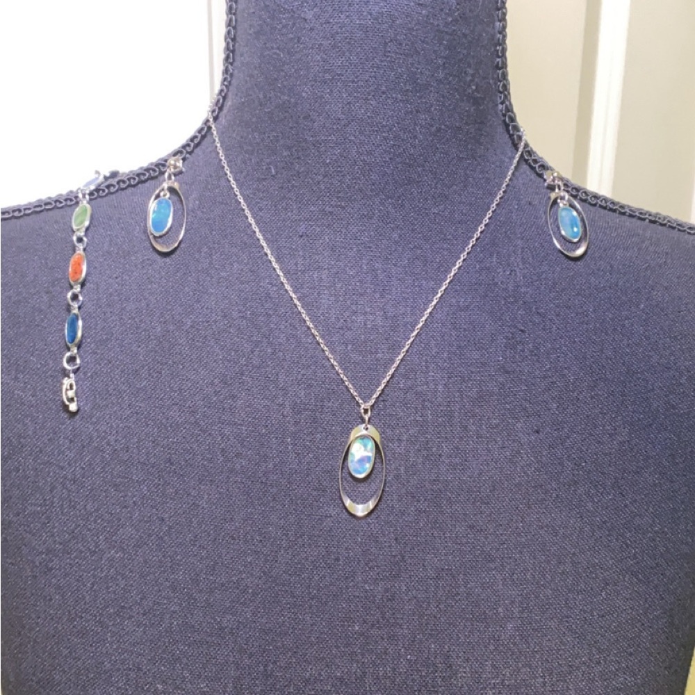 Elegant Silver Necklace, Bracelet Earrings Set